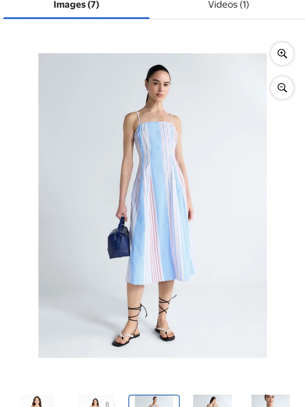 Striped Blue and Pink Midi Sundress with Spaghetti Straps